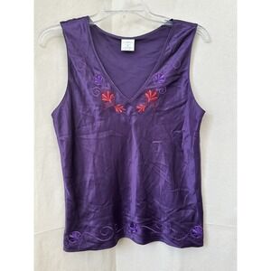 CABERNET Sleepwear Purple Satin Top Cami M Embroidered Artsy Whimsigoth READ